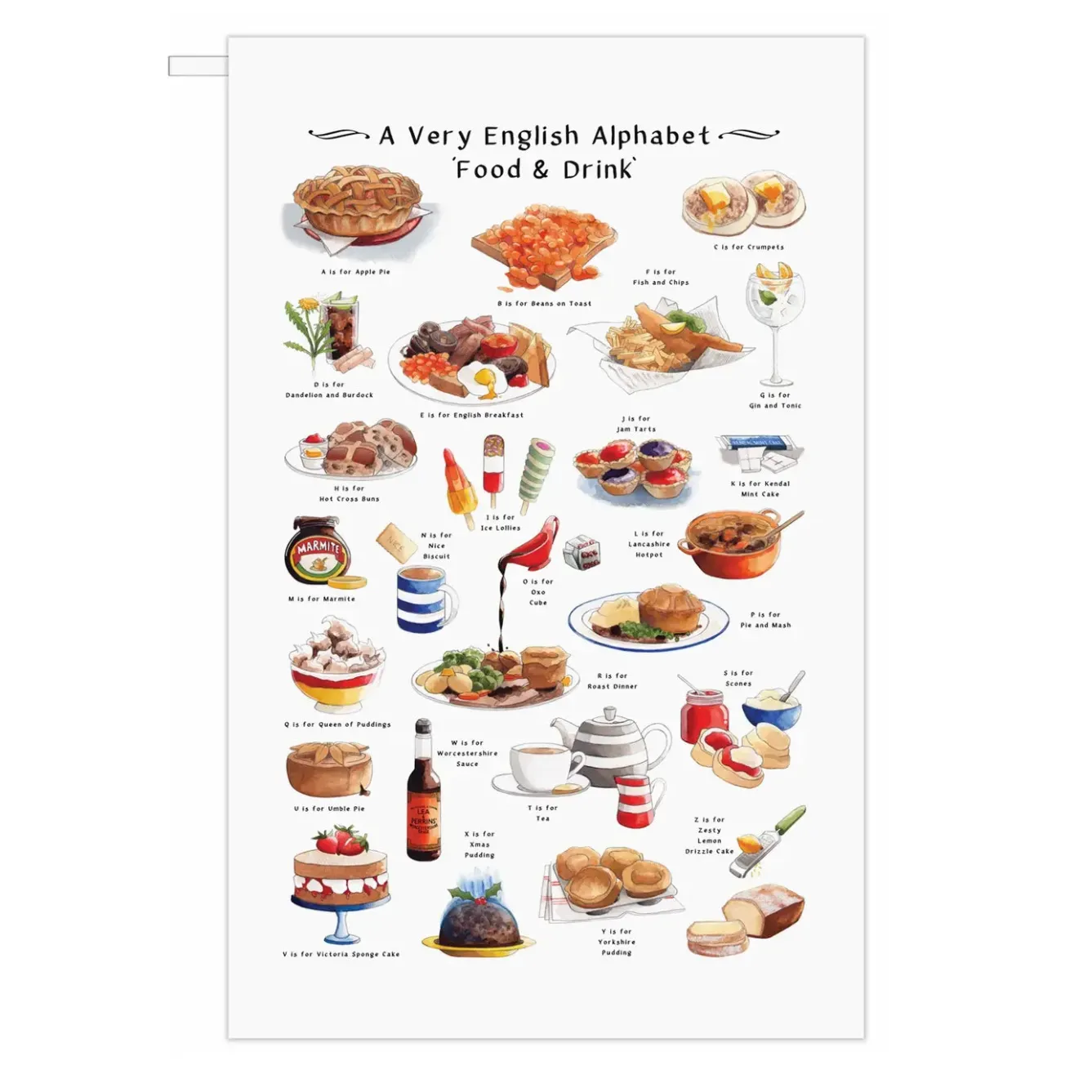 Yeti Tea|Tea Towels-A Very English Alphabet Food & Drink Tea Towel