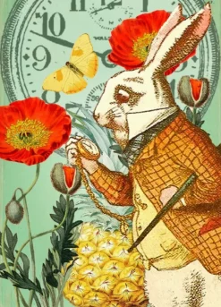 Madame Treacle Greeting Cards-Alice In Wonderland White Rabbit in the Poppy Garden Greetings Card