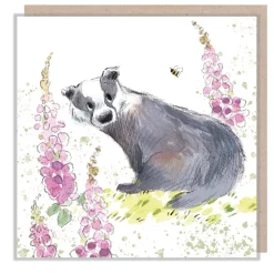 Paper Shed Design Greeting Cards-Badger with Foxgloves Greetings Card