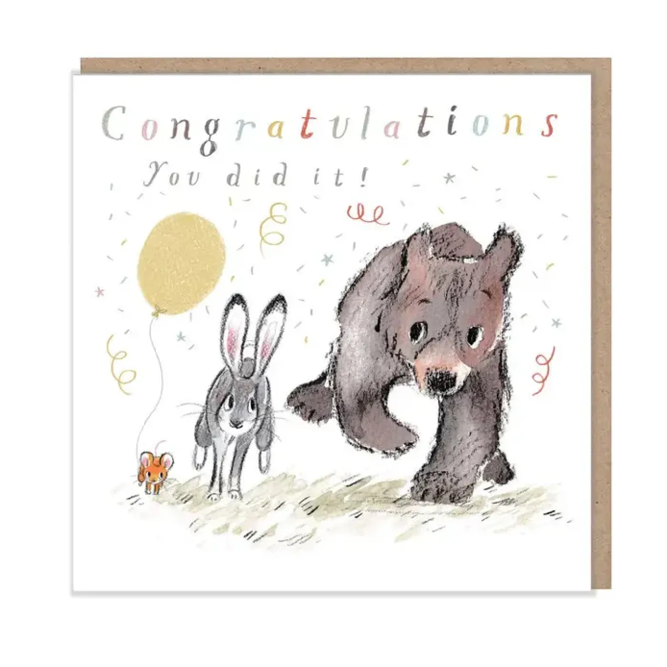Paper Shed Design Greeting Cards-Bear and Hare "Congratulations You did it" Celebration Greetings Card