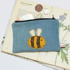 Poppy Treffry Storage|Bags-Bee Embroidered Flat CoinPurse