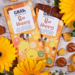 Gnaw Chocolate Chocolate-Bee Happy Milk Chocolate with Honeycomb & Crunchy Caramel Chocolate Bar