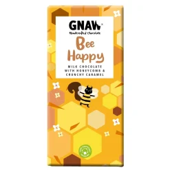 Gnaw Chocolate Chocolate-Bee Happy Milk Chocolate with Honeycomb & Crunchy Caramel Chocolate Bar