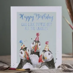 Wrendale Designs Greeting Cards-'Birthday Candles' Puffin Birthday Greetings Card
