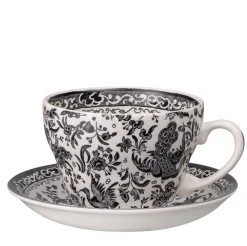 Burleigh Tea|Teacups-Black Regal Peacock Breakfast Cup and Saucer