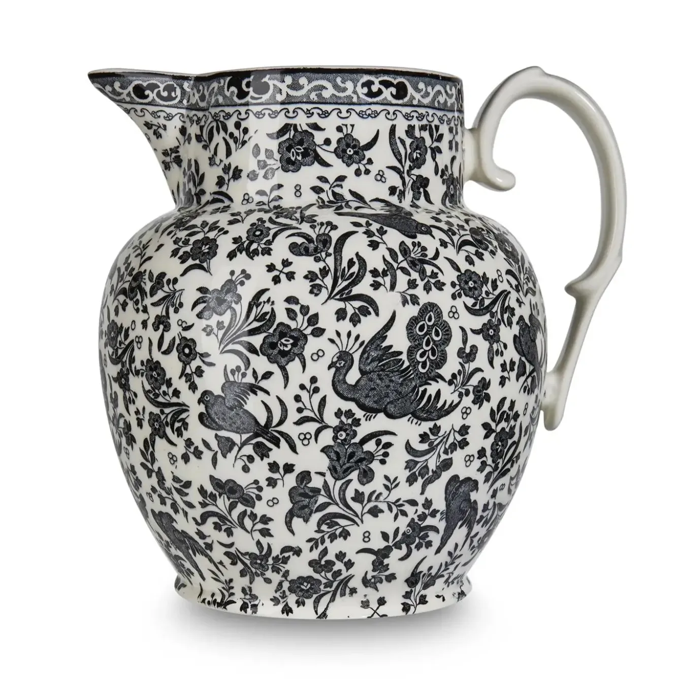 Burleigh Jugs-Black Regal Peacock Etruscan Large Jug
