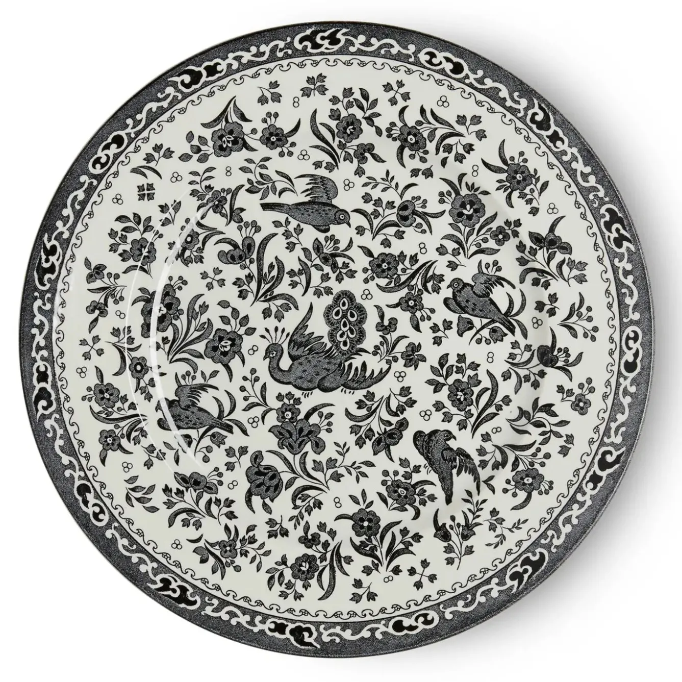 Burleigh Plates-Black Regal Peacock Large Plate 10 in