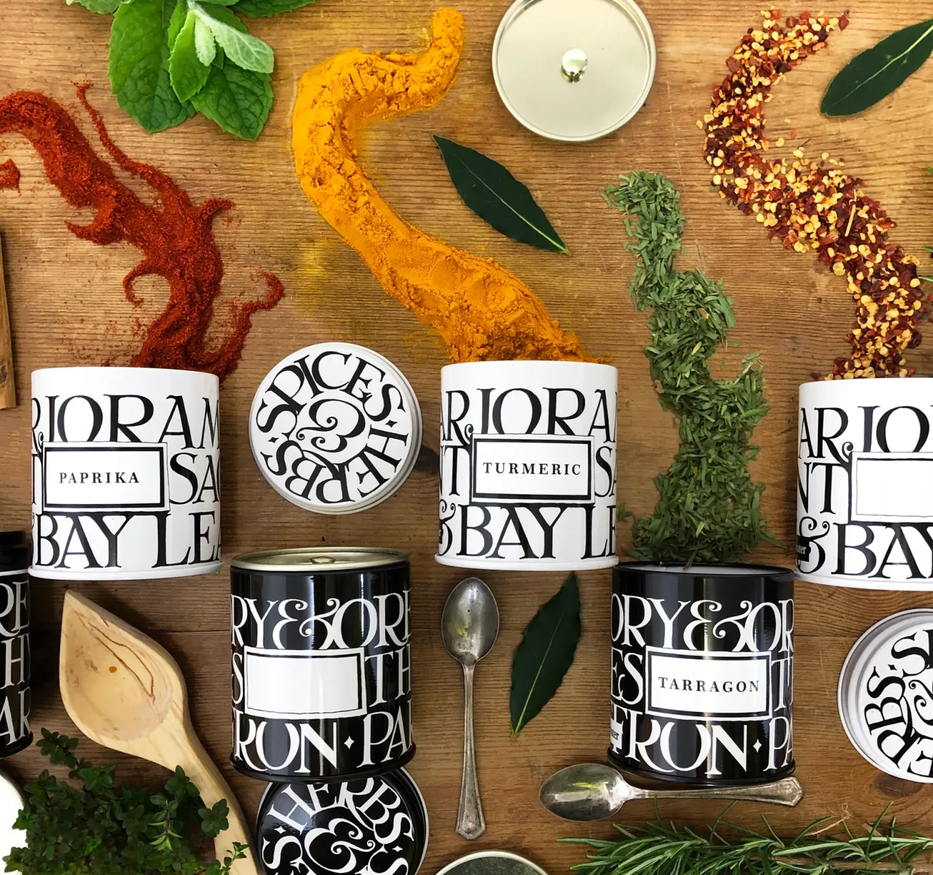 Emma Bridgewater Novelty|Storage-Black Toast Set of 6 Herb/Spice Tins