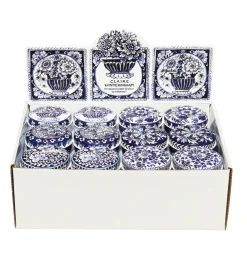 Elite Tins Flowers & Fruits-Blue & White Mini Round Tin