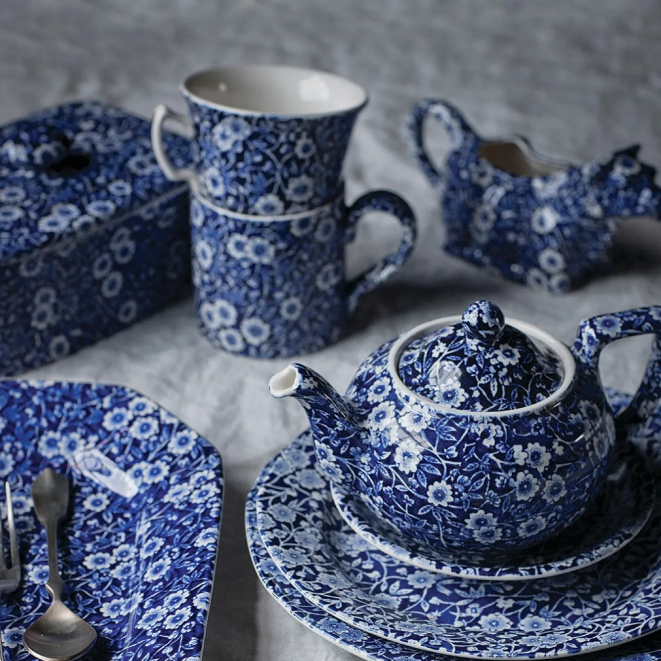 Burleigh Jugs-Blue Calico Cow Creamer Boxed