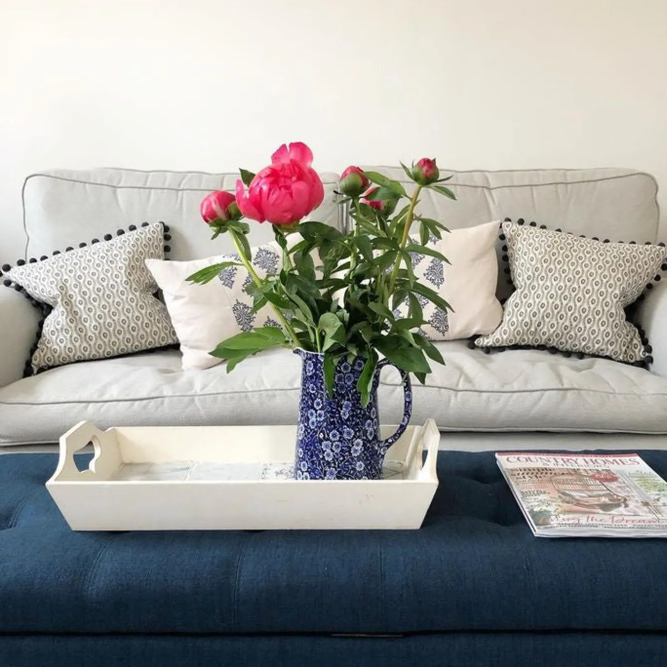 Burleigh Jugs-Blue Calico Large Tankard Jug