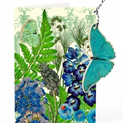 Madame Treacle Greeting Cards-Blue Garden Butterfly Hanging Fandangle Card