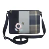 Earth Squared Bags Bags-Blue Tweed Applique Pink Sunflower Messenger Bag