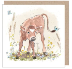 Paper Shed Design Greeting Cards-Calf With Butterflies Greetings Card