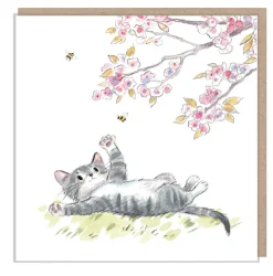 Paper Shed Design Greeting Cards-Cat Under Blossom Tree Greetings Card
