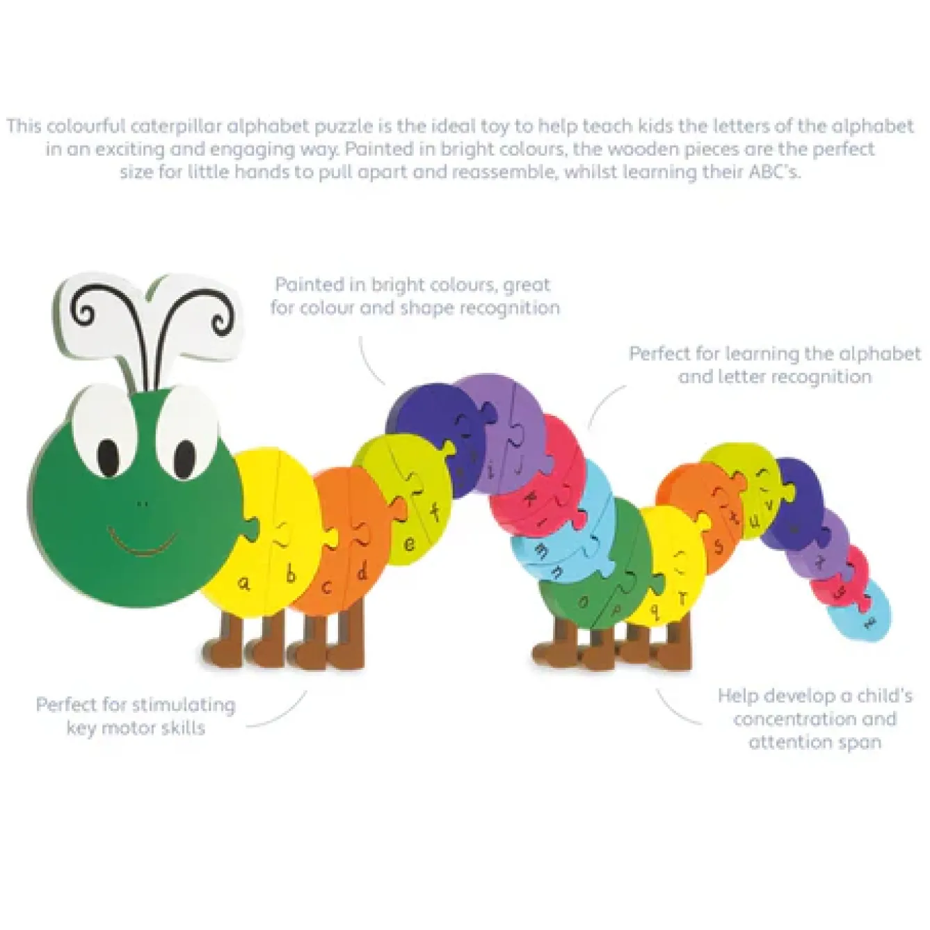 Orange Tree Toys Puzzles|Children-Caterpillar Alphabet Wooden Puzzle
