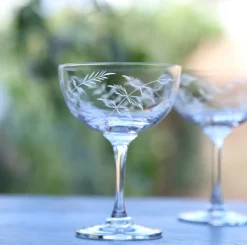 The Vintage List Glassware-Champagne Saucer with Ferns Design by