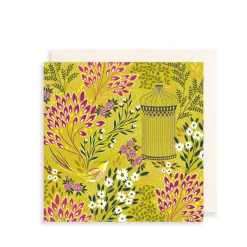 The Art File Greeting Cards-Chartreuse Florals & Bird Greeting Card
