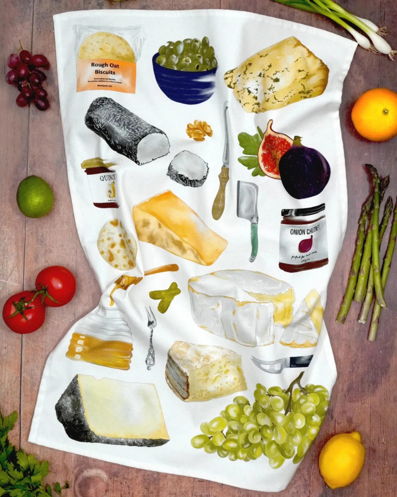 Corinne Alexander Tea|Tea Towels-Cheese Board Tea Towel by
