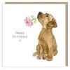 Paper Shed Design Greeting Cards-Chocolate Labrador with Pink Rose "Happy Birthday" Greetings Card
