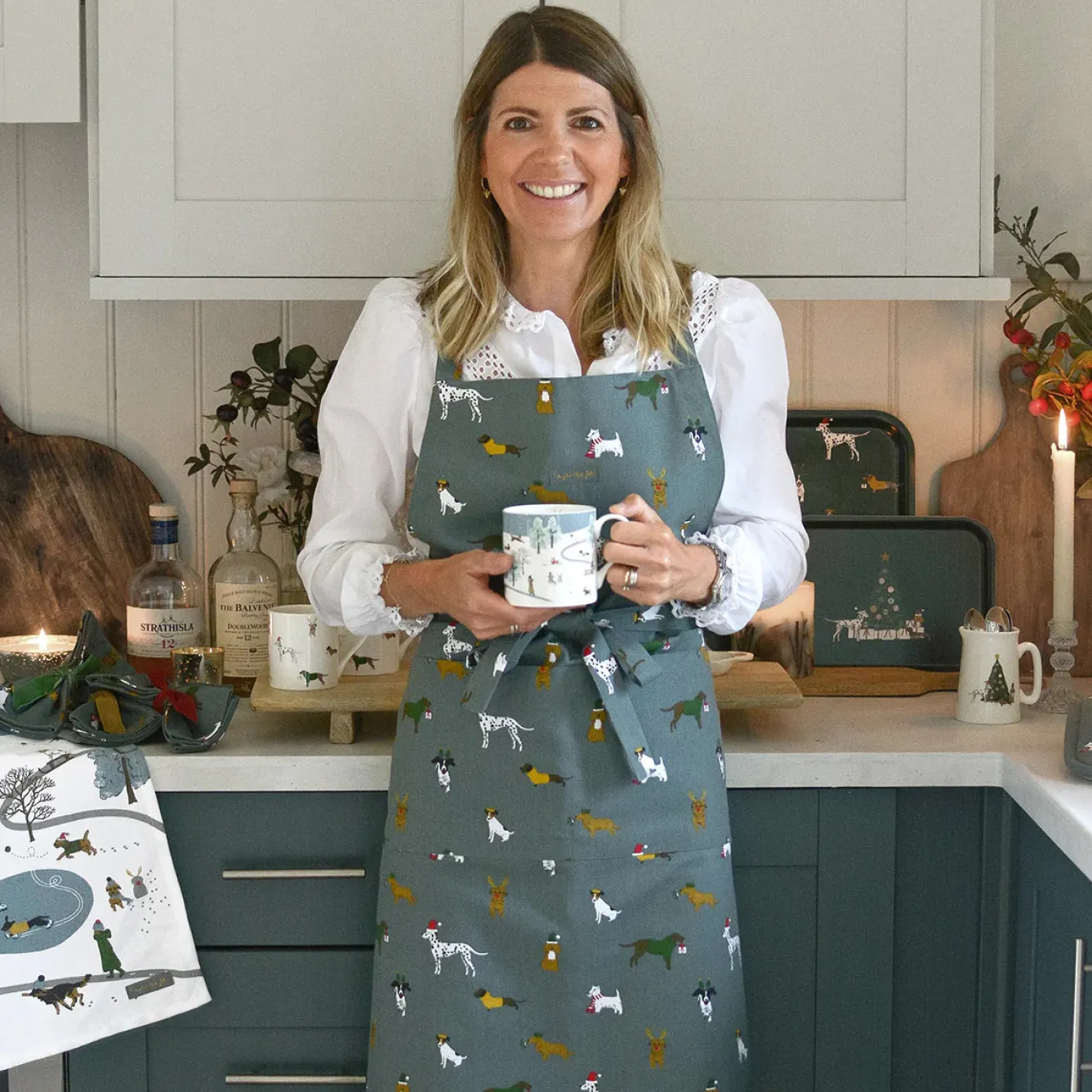 Sophie Allport Aprons-Christmas Dogs Adult Apron