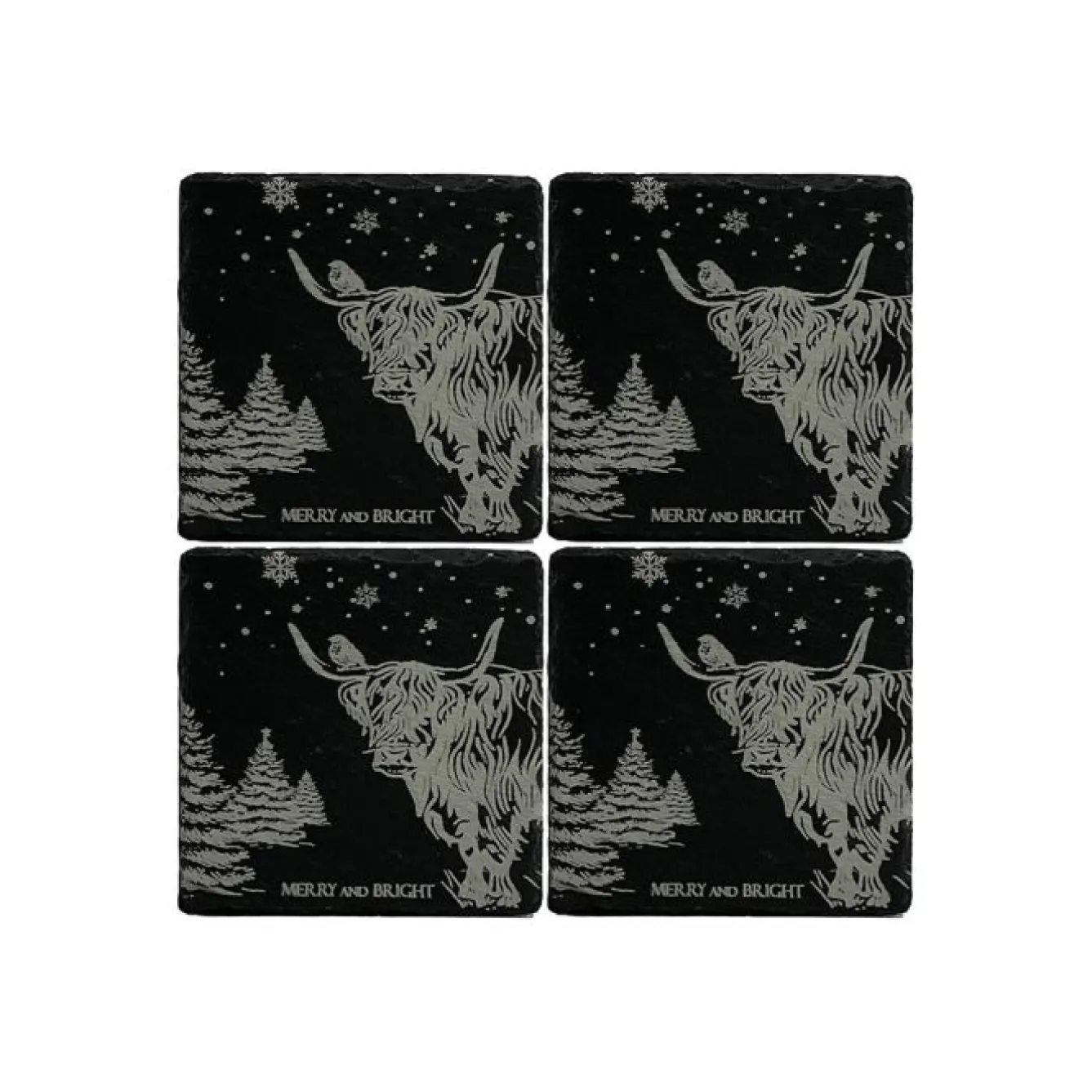 Selbrae Coasters-Christmas Highland Cow Slate Coasters- Set of 4