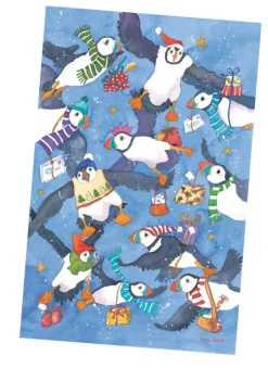 Emma Ball Christmas|Tea-Christmas Party Puffins Tea Towel