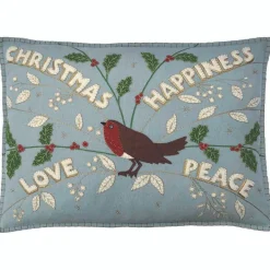 Jan Constantine Seasonal Decor|Pillows & Throws-Christmas Robin Pillow - Duck Egg Blue
