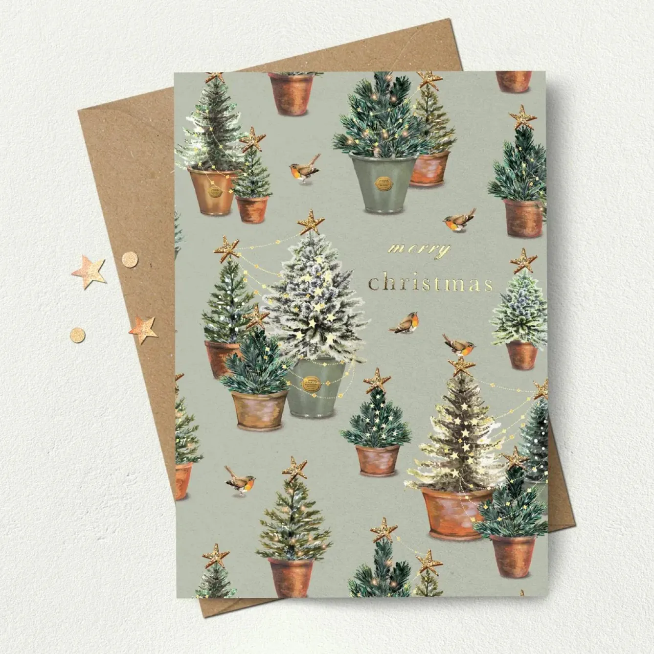 Stephanie Davies Greeting Cards-Christmas Tree Pots Greeting Card