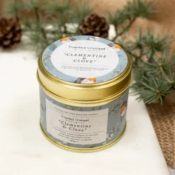 Toasted Crumpet Christmas-Clementine & Clove Candle in a Matte Gold Tin