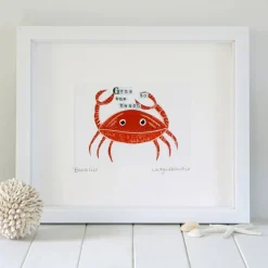 Lucky Lobster Art-Coastal Crab Framed Print