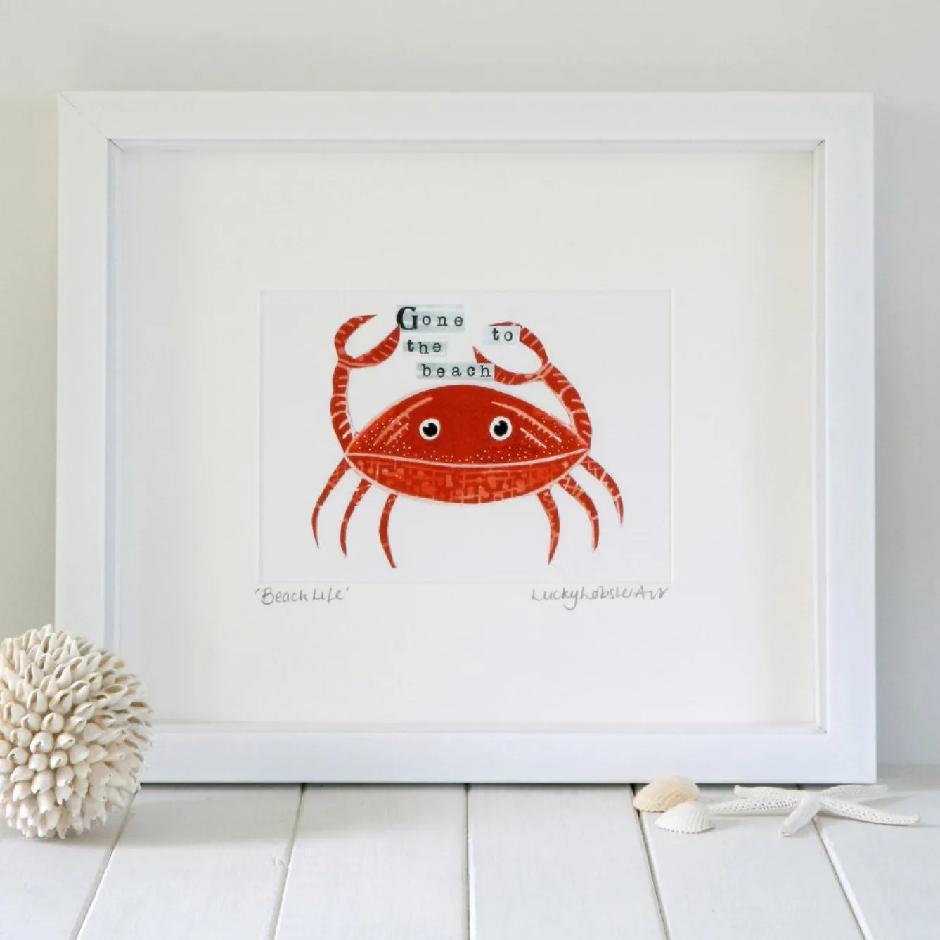 Lucky Lobster Art-Coastal Crab Framed Print