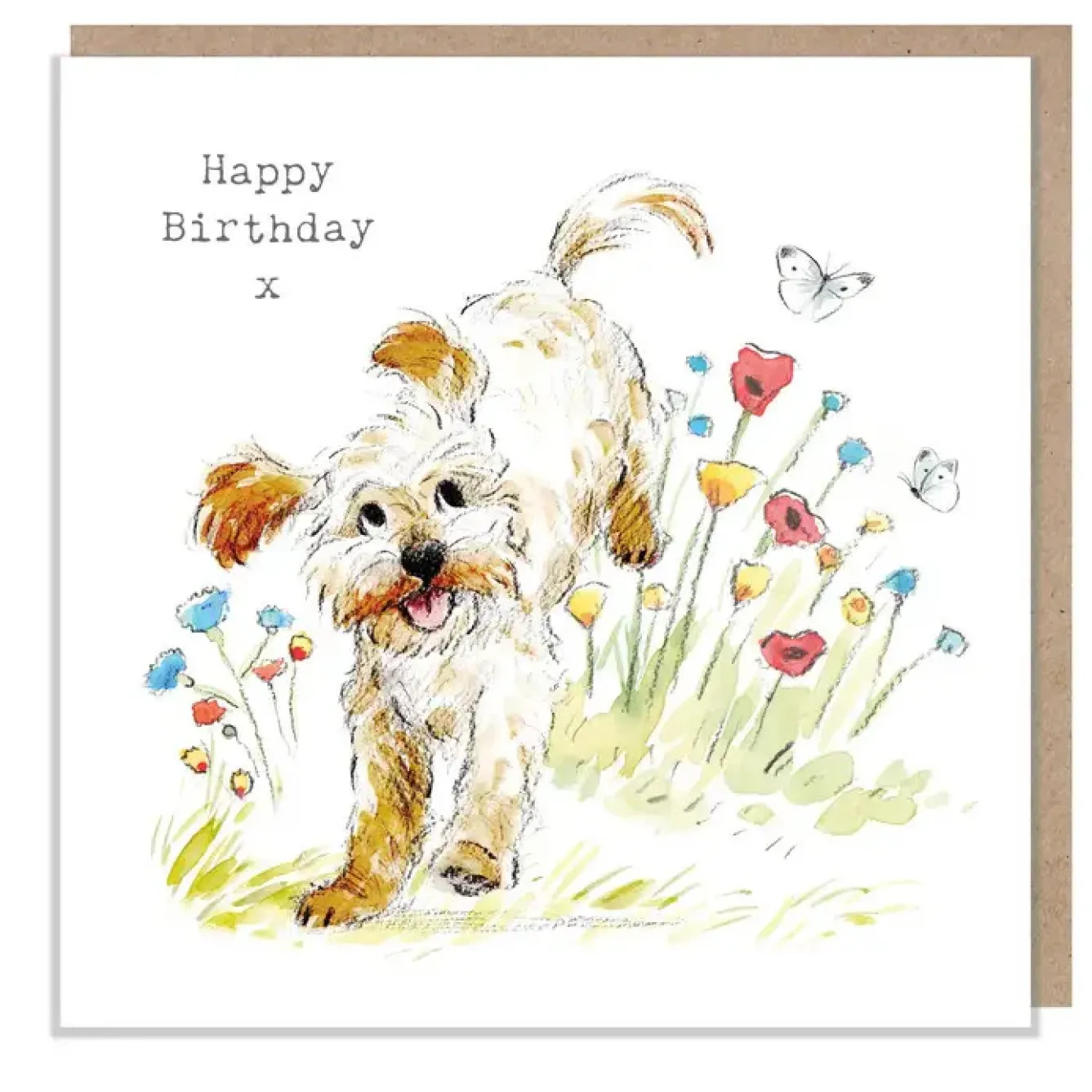 Paper Shed Design Greeting Cards-Cockapoo with Flowers & Butterflies "Happy Birthday" Greetings Card