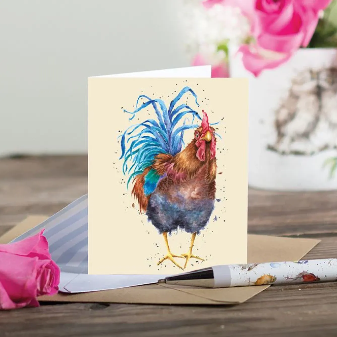 Wrendale Designs Greeting Cards-'Colors of the Rainbow' Cockerel Enclosure Card