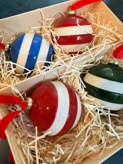 Cornishware Seasonal Decor-Striped Baubles