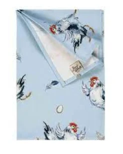 Jane Abbott Designs Tea|Tea-Dancing Hen Blue Cotton Tea Towel