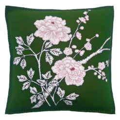 Jan Constantine Pillows & Throws-Deep Green Peony Wool Pillow