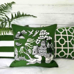 Jan Constantine Pillows & Throws-Deep Green Willow Pattern Wool Pillow