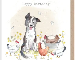 Paper Shed Design Greeting Cards-Dog With Chickens "Happy Birthday" Greetings Card