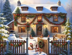 All Jigsaw Puzzles Puzzles-Dogs in a Christmas Cottage Garden 1000 Piece Jigsaw Puzzle