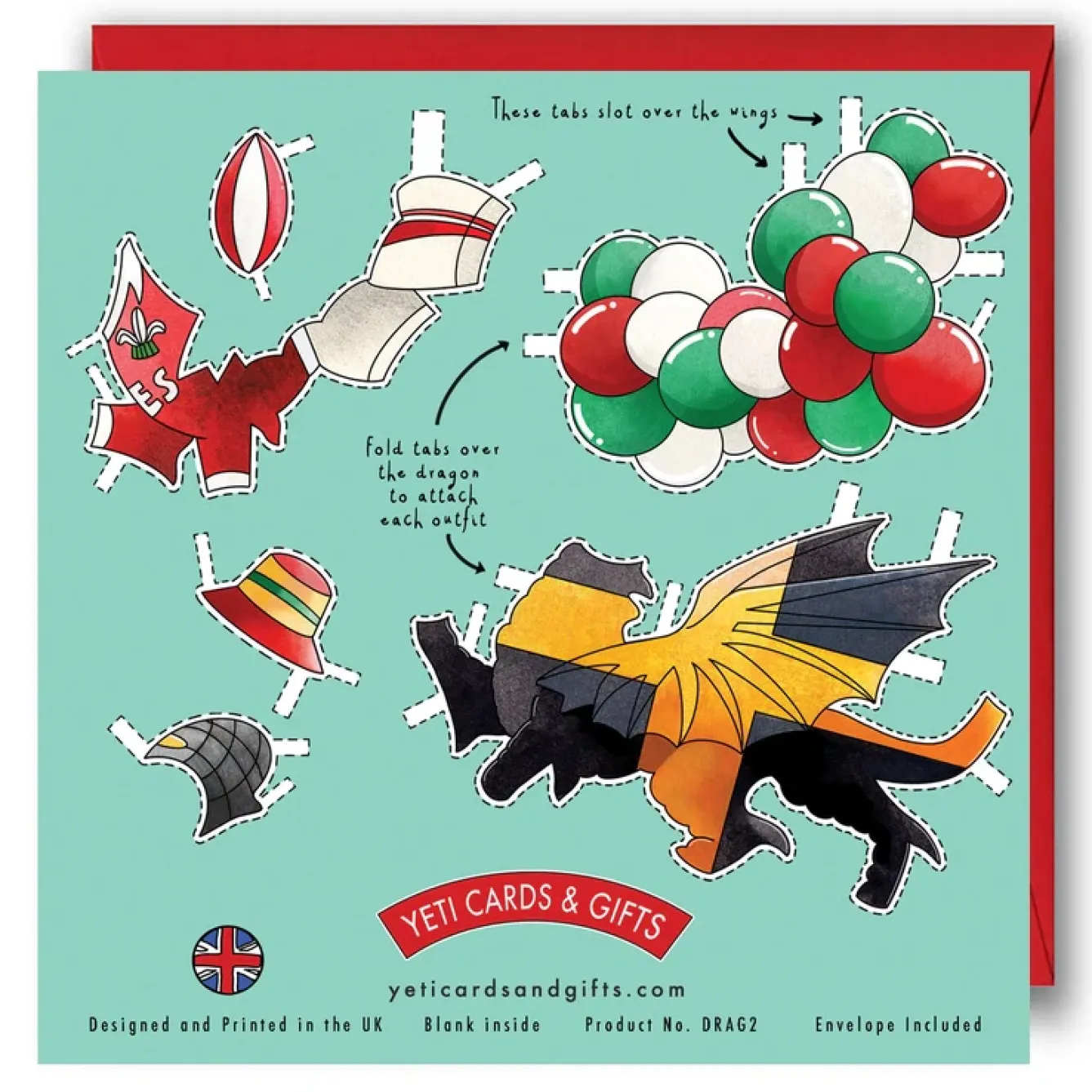 Yeti Greeting Cards|Crafts-Dress a Welsh Dragon Birthday Card