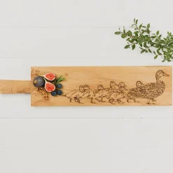 Selbrae Serving Plates & Boards-Duck & Ducklings Long Oak Serving Paddle