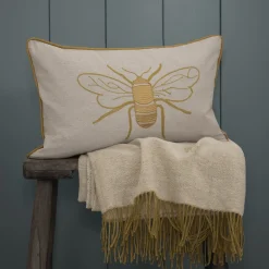 Sophie Allport Pillows & Throws-Embroidered Bees Linen Blend Pillow