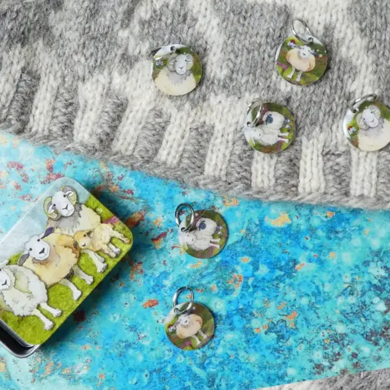 Emma Ball Stationery|Crafts-Felted Sheep Set of 6 Stitch Markers in a Pocket Tin