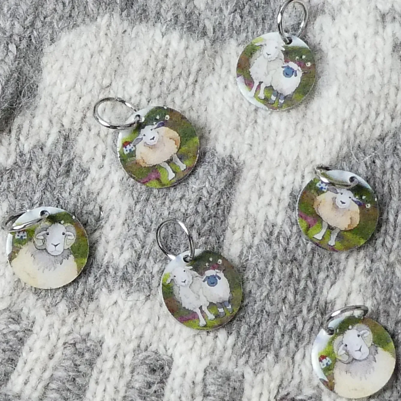 Emma Ball Stationery|Crafts-Felted Sheep Set of 6 Stitch Markers in a Pocket Tin