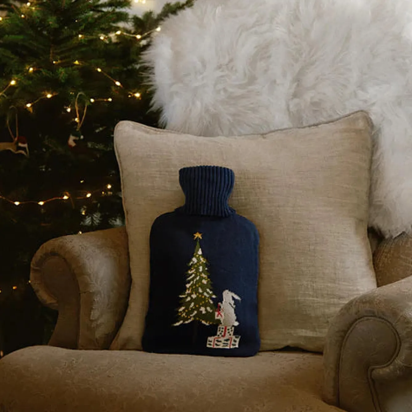 Sophie Allport Pillows & Throws-Festive Foreat Knitted Statement Hot Water Bottle