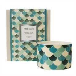 Wax Lyrical Home Fragrance-Fired Earth Ceramic Multi Wick Green Tea & Bergamot Tea Candle