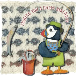 Emma Ball Greeting Cards-Fishing Birthday - Woolly Puffins Greetings Card