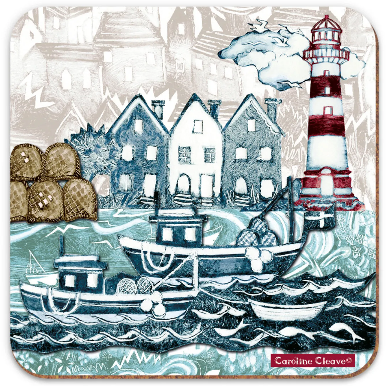Emma Ball Coasters-Fishing Village Lighthouse Coaster