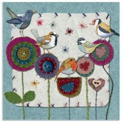 Emma Ball Greeting Cards-Five Stitched Birdies Greetings Card